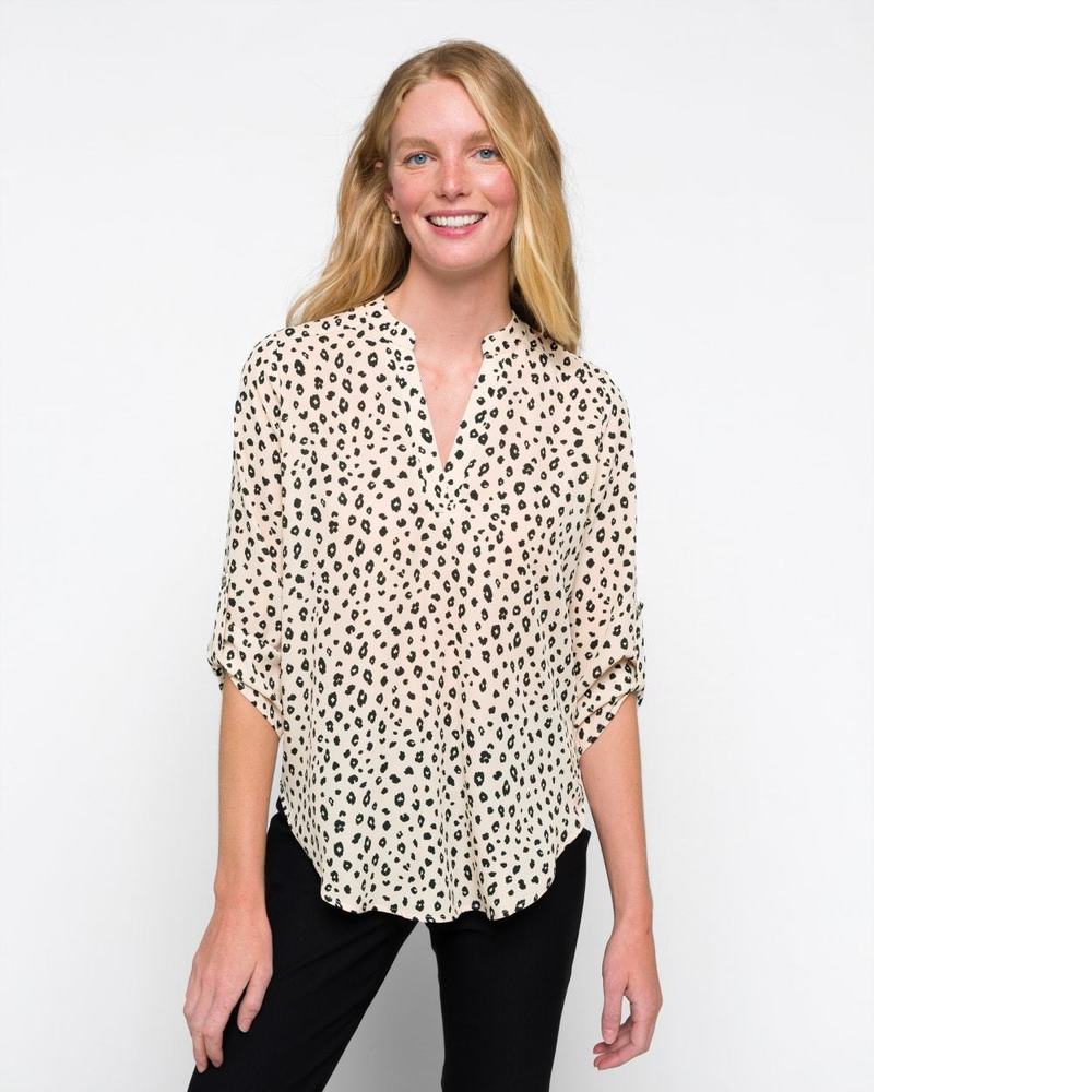 Euc Lush Warren Split Neck Blouse Leopard Print - image 2